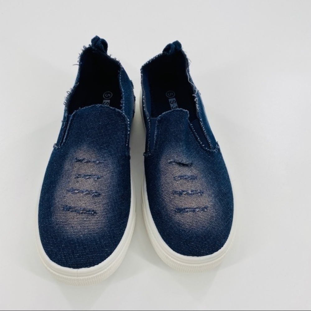 Slip On Blue Jean Distressed Sneakers - Picture 4 of 5